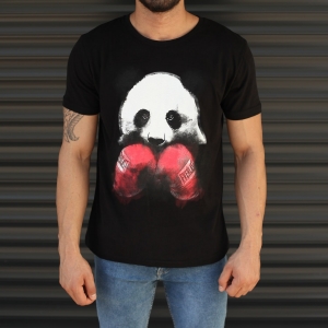 Men's Sporty Panda Printed Fit T-Shirt In Black