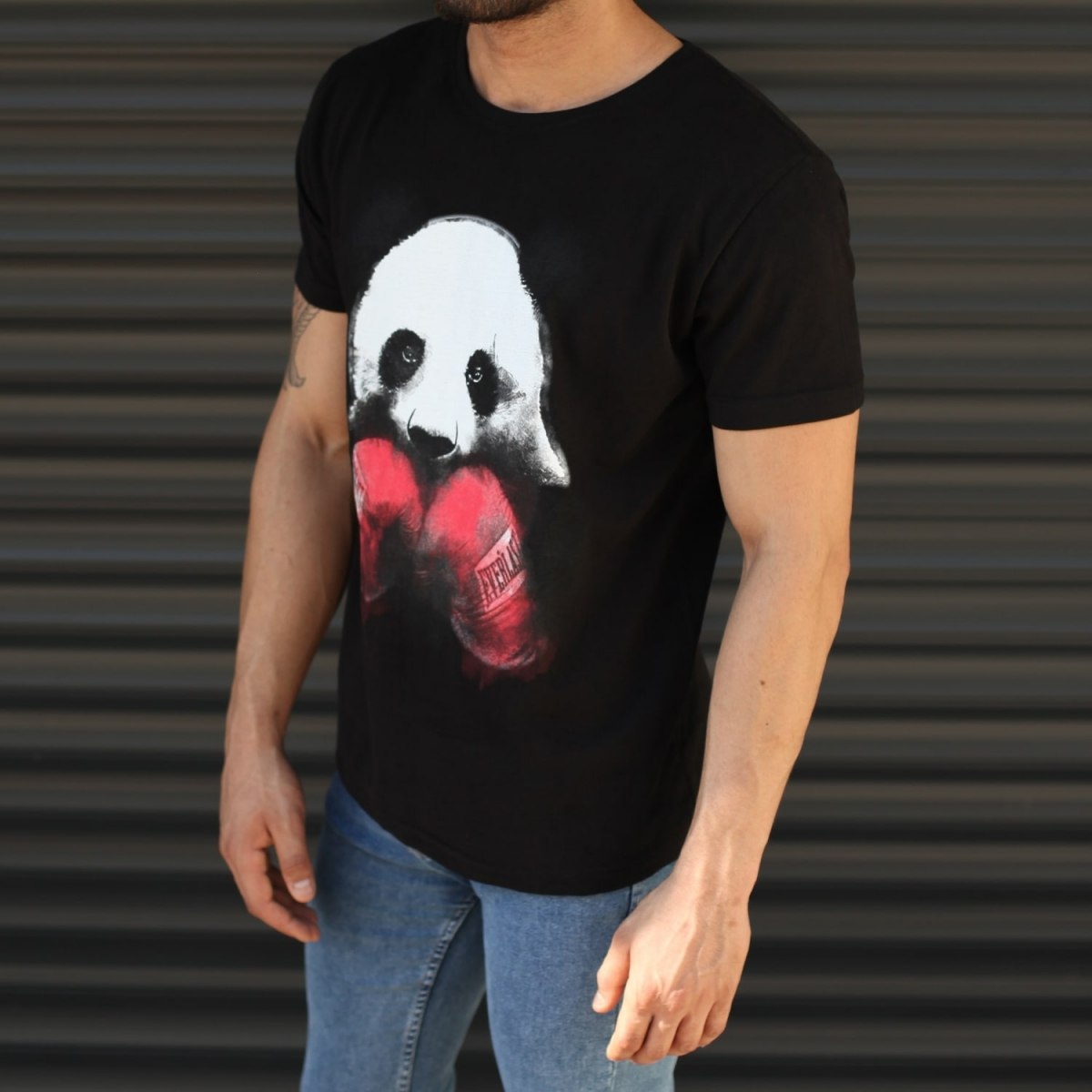 Men's Sporty Panda Printed Fit T-Shirt In Black - 2