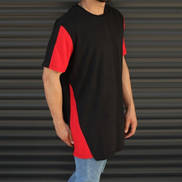 Men's Oversize Pieced Color Long T-Shirt In Black - 1