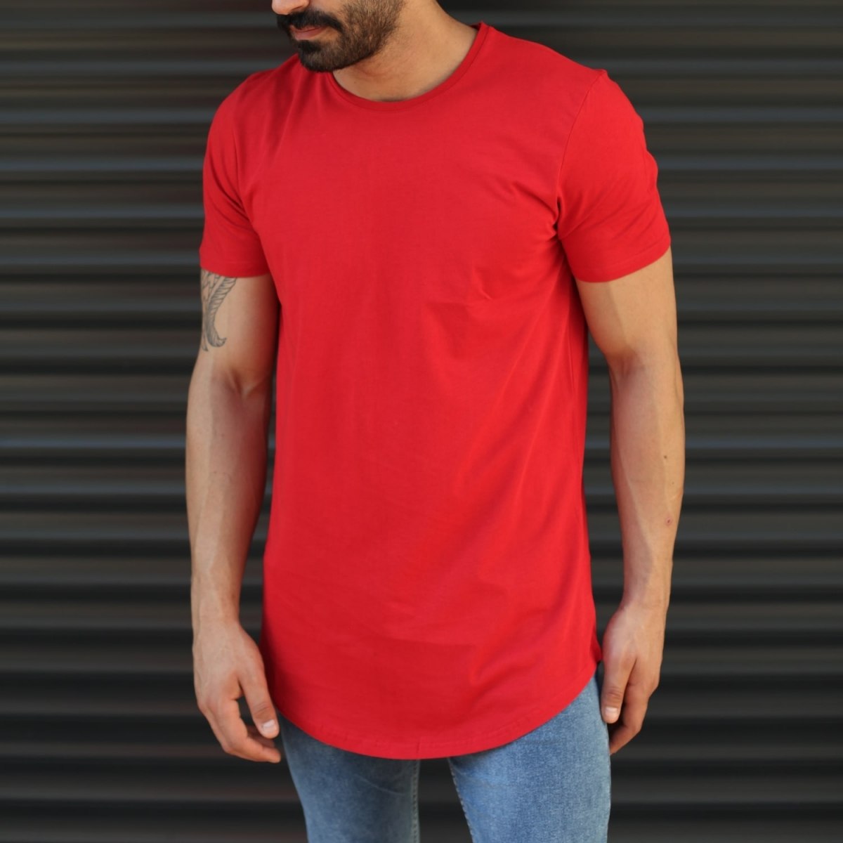 Men's Longline Back-Zipper T-Shirt In Red - 1