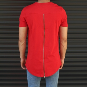 Men's Longline Back-Zipper T-Shirt In Red - 2