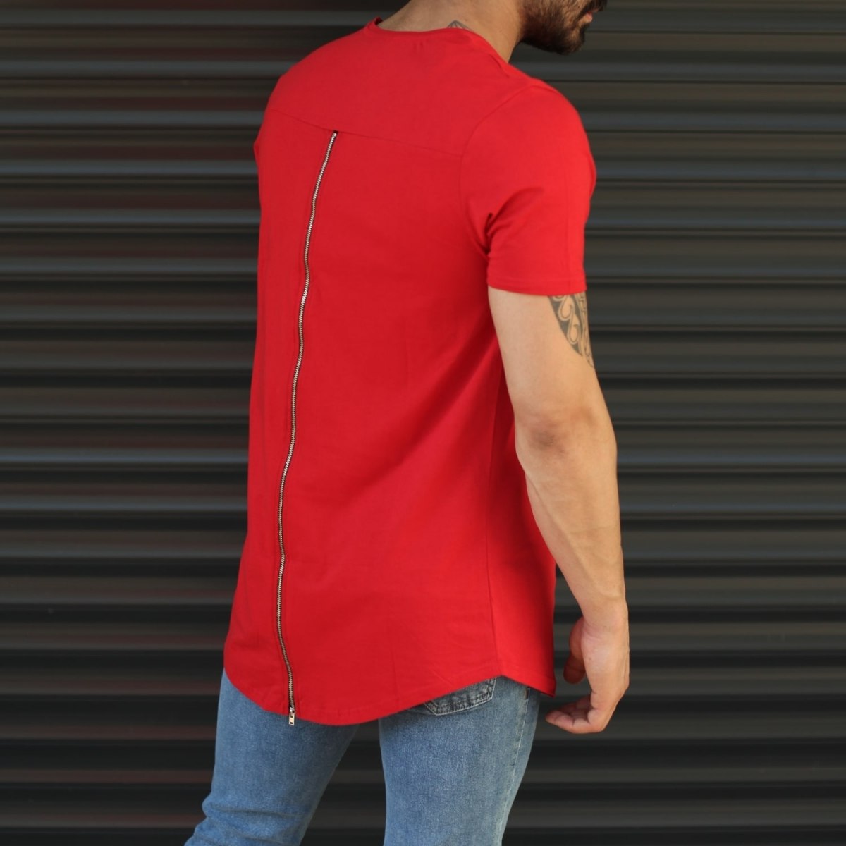 Men's Longline Back-Zipper T-Shirt In Red