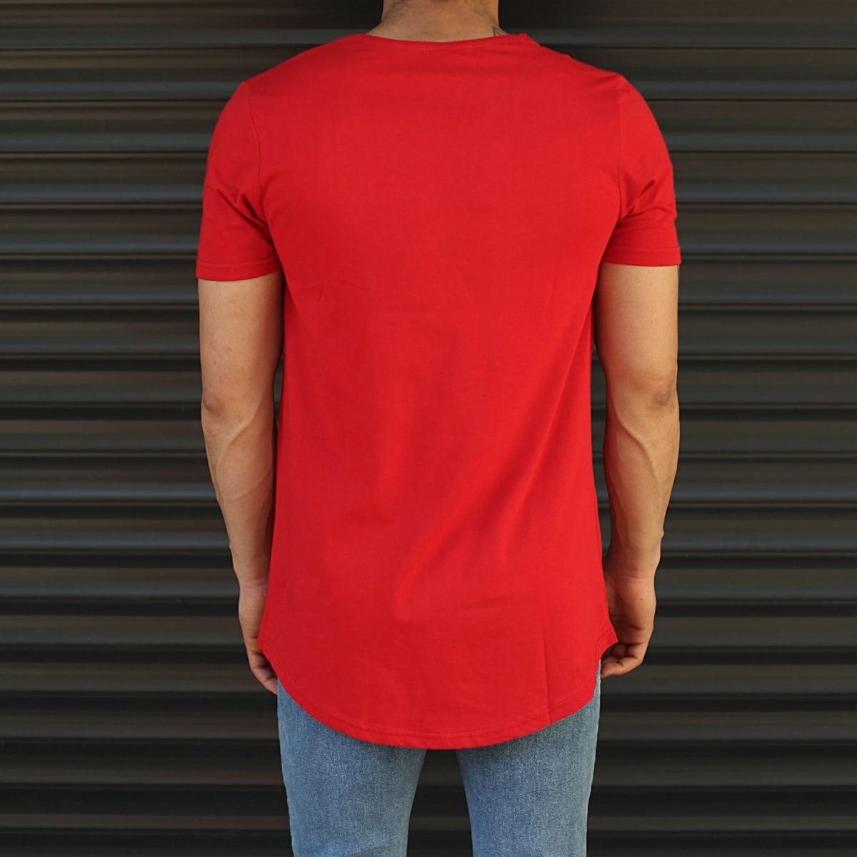 Men's Longline Round Neck T-Shirt In Red