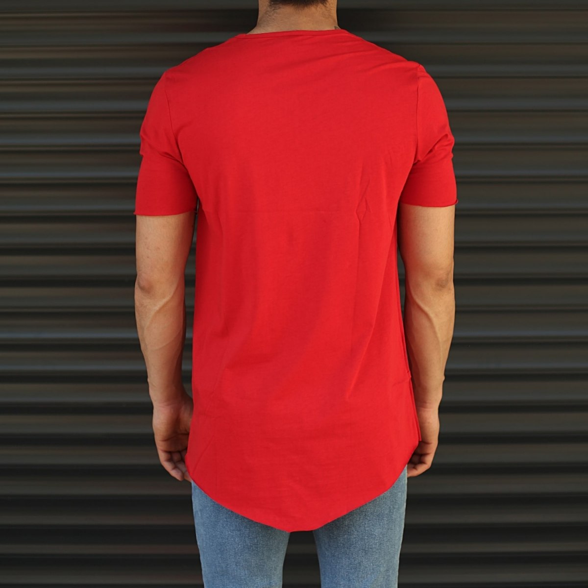 Men's Fitted Cross Zipper Tall T-Shirt Red