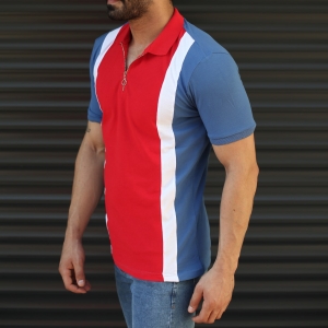 Men's Triple Color Slim Fit Polo T-Shirt Blue - 1
