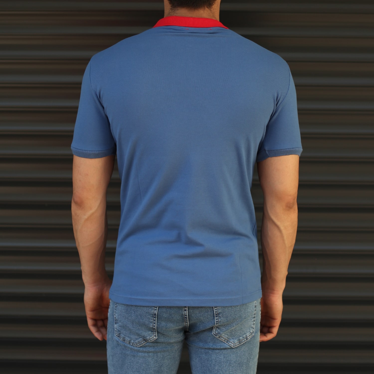 Hombre Triple De Colores Ajustado Polo T-Shirt Azul