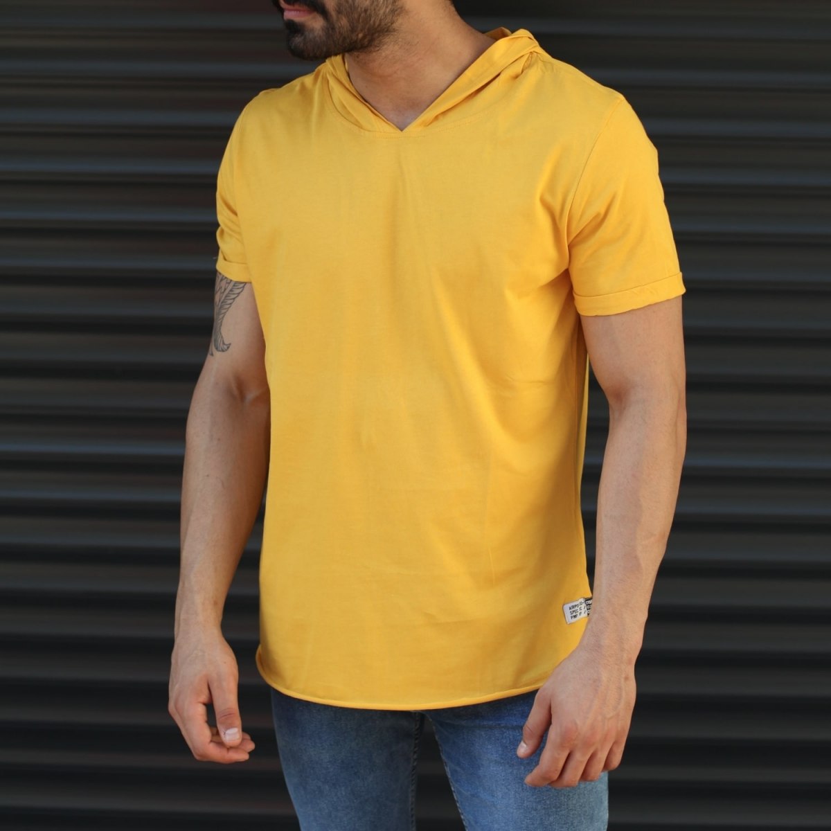 Men's Hooded Longline Basic T-Shirt Yellow - 1