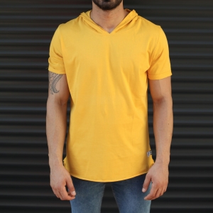 Men's Hooded Longline Basic T-Shirt Yellow - 2
