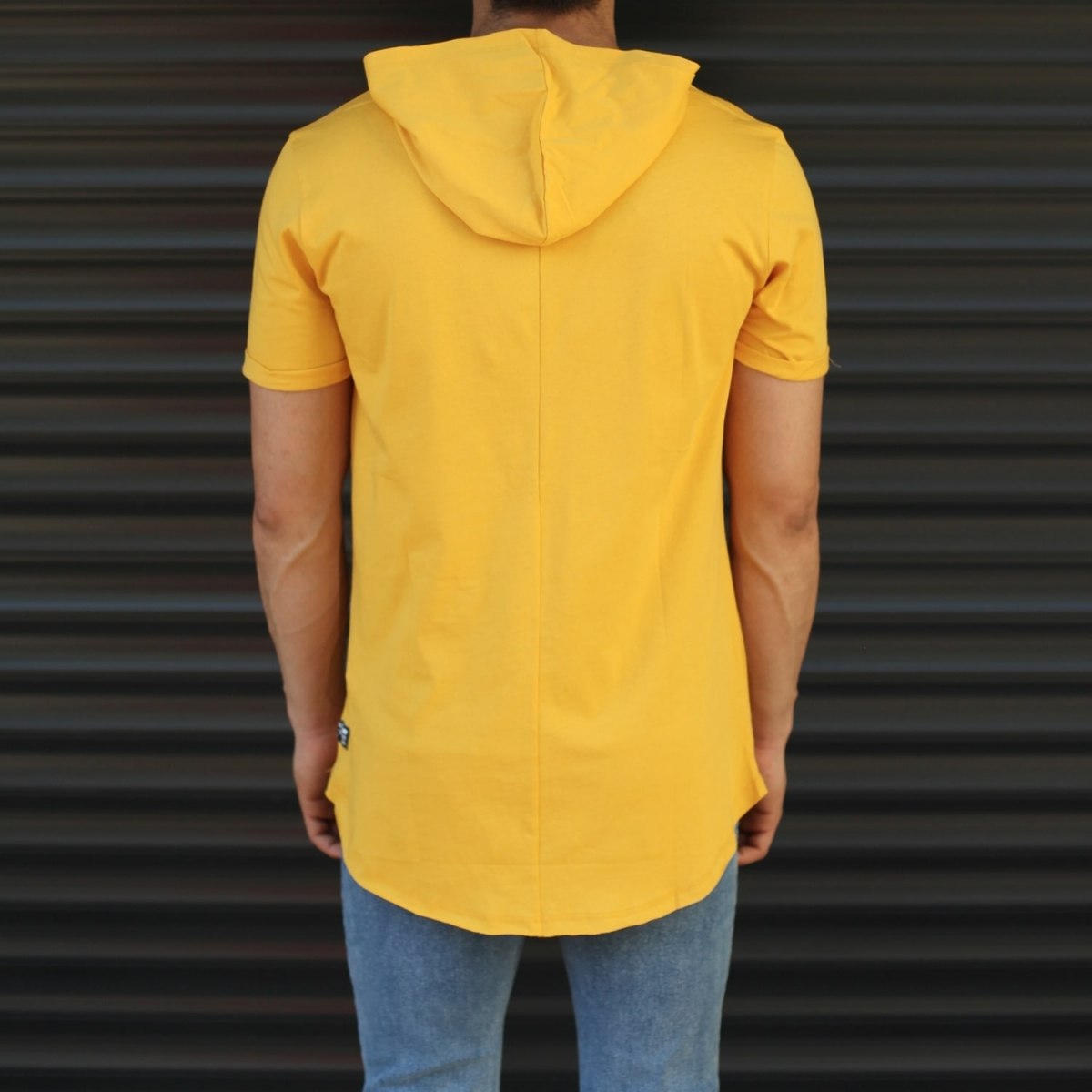 Men's Hooded Longline Basic T-Shirt Yellow - 3