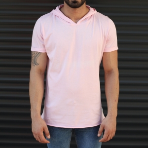 Men's Hooded Longline Basic T-Shirt Pink - 1
