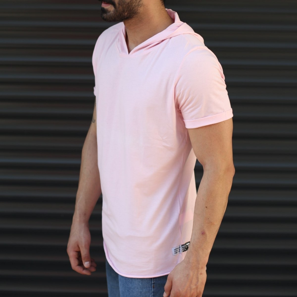 Men's Hooded Longline Basic T-Shirt Pink