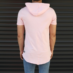 Men's Hooded Longline Basic T-Shirt Pink - 3