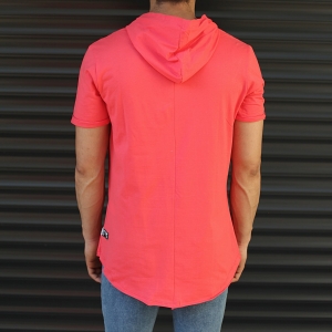 Men's Hooded Longline Basic T-Shirt Fuchsia - 4