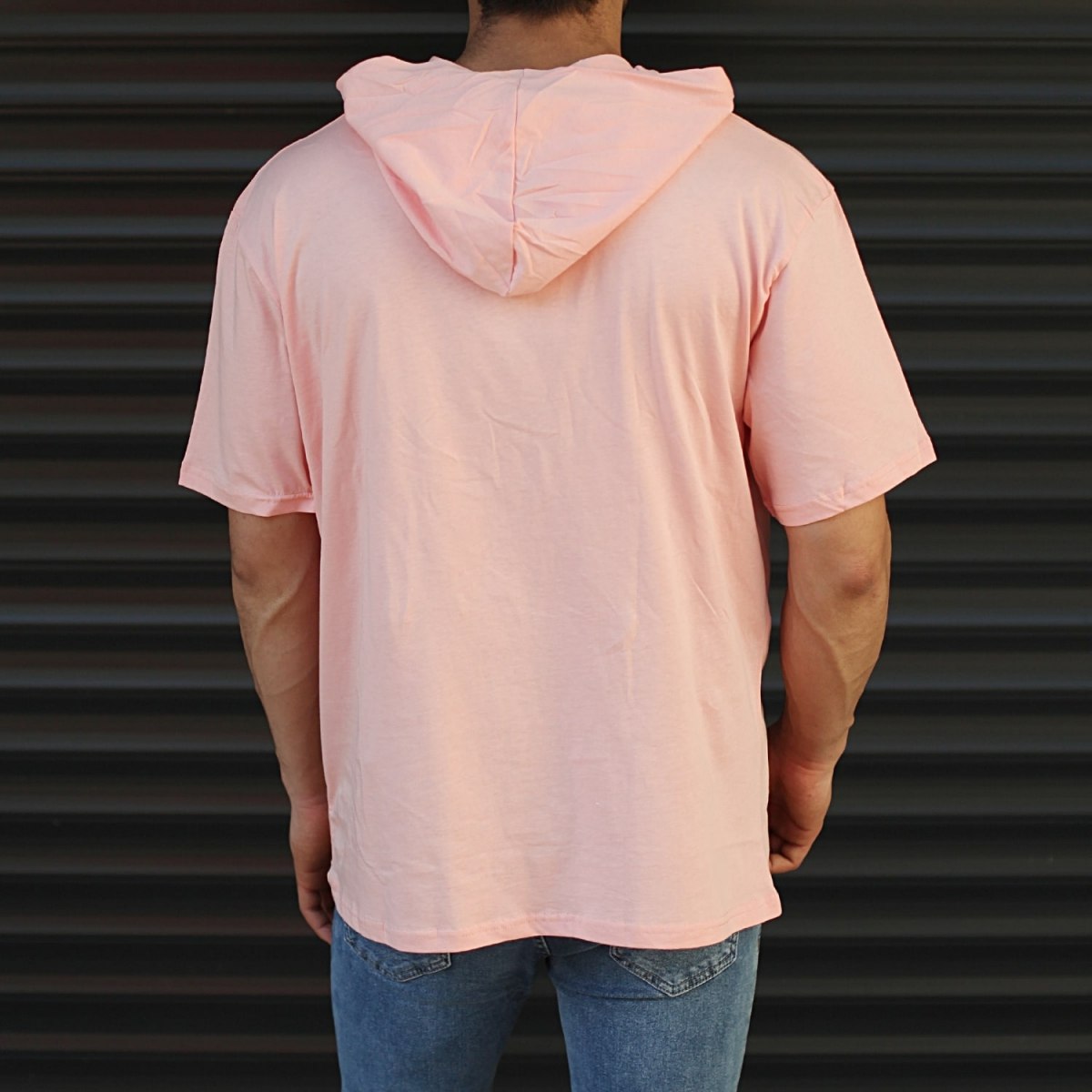 Men's Hooded Short Sleeve T-Shirt With Pockets Pink - 3
