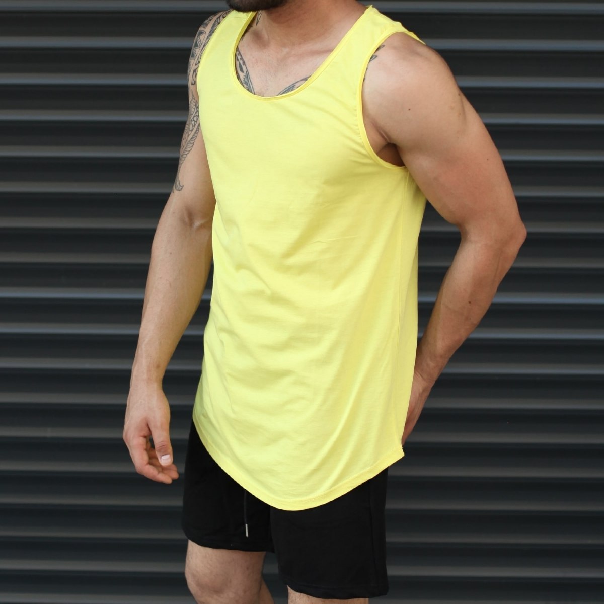 Men's Athletic Sleeveless Longline Tank Top Yellow