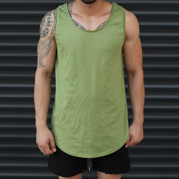 Men's Athletic Sleeveless Longline Tank Top Khaki
