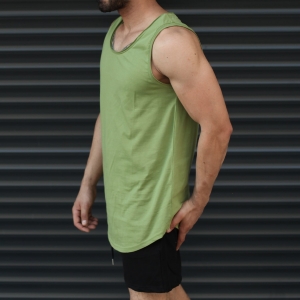 Men's Athletic Sleeveless Longline Tank Top Khaki