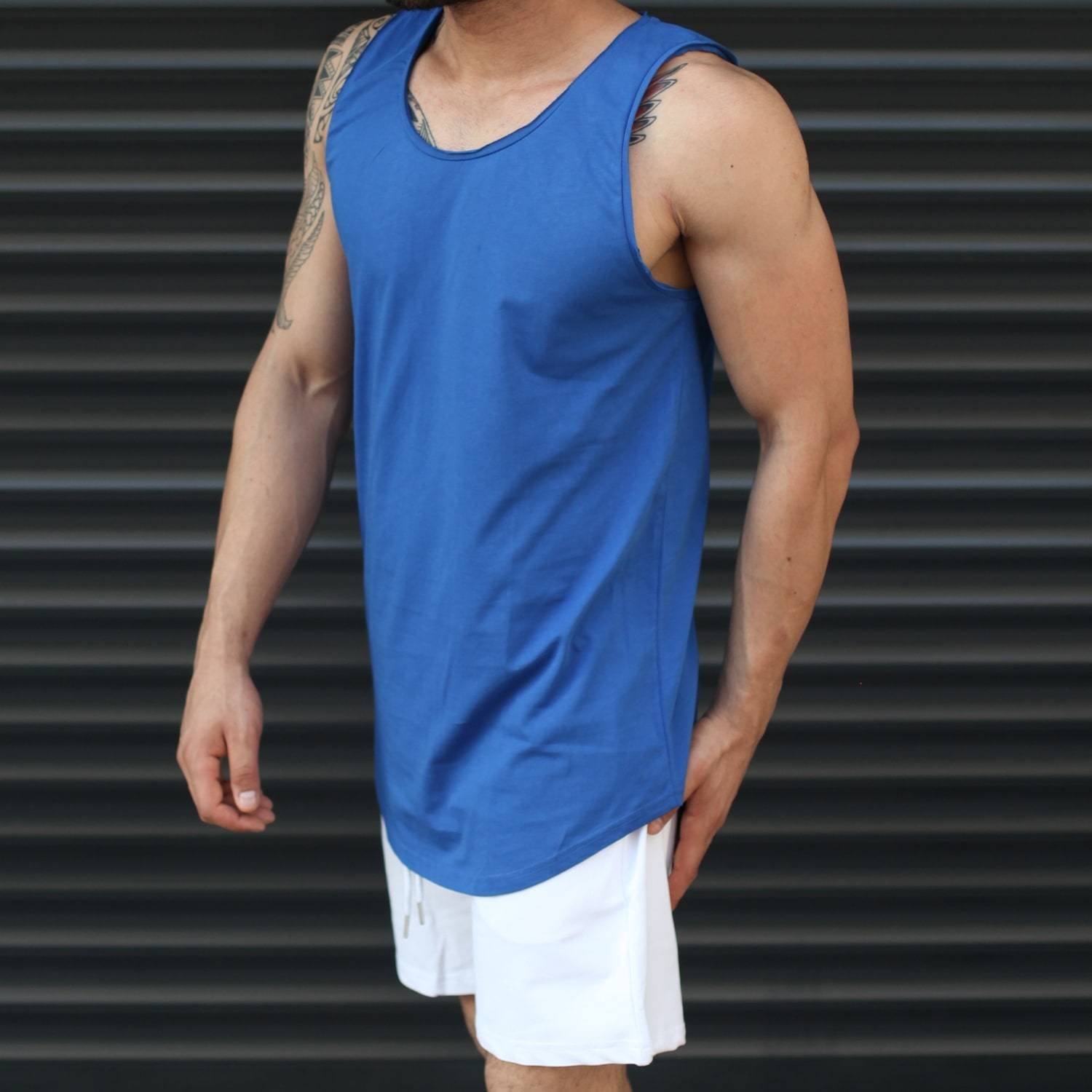 Men's Athletic Sleeveless Longline Tank Top Blue