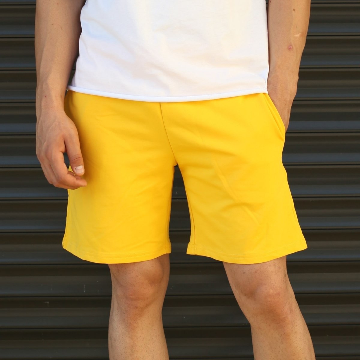 Men's Basic Fleece Sport Shorts With Pockets Yellow - 2