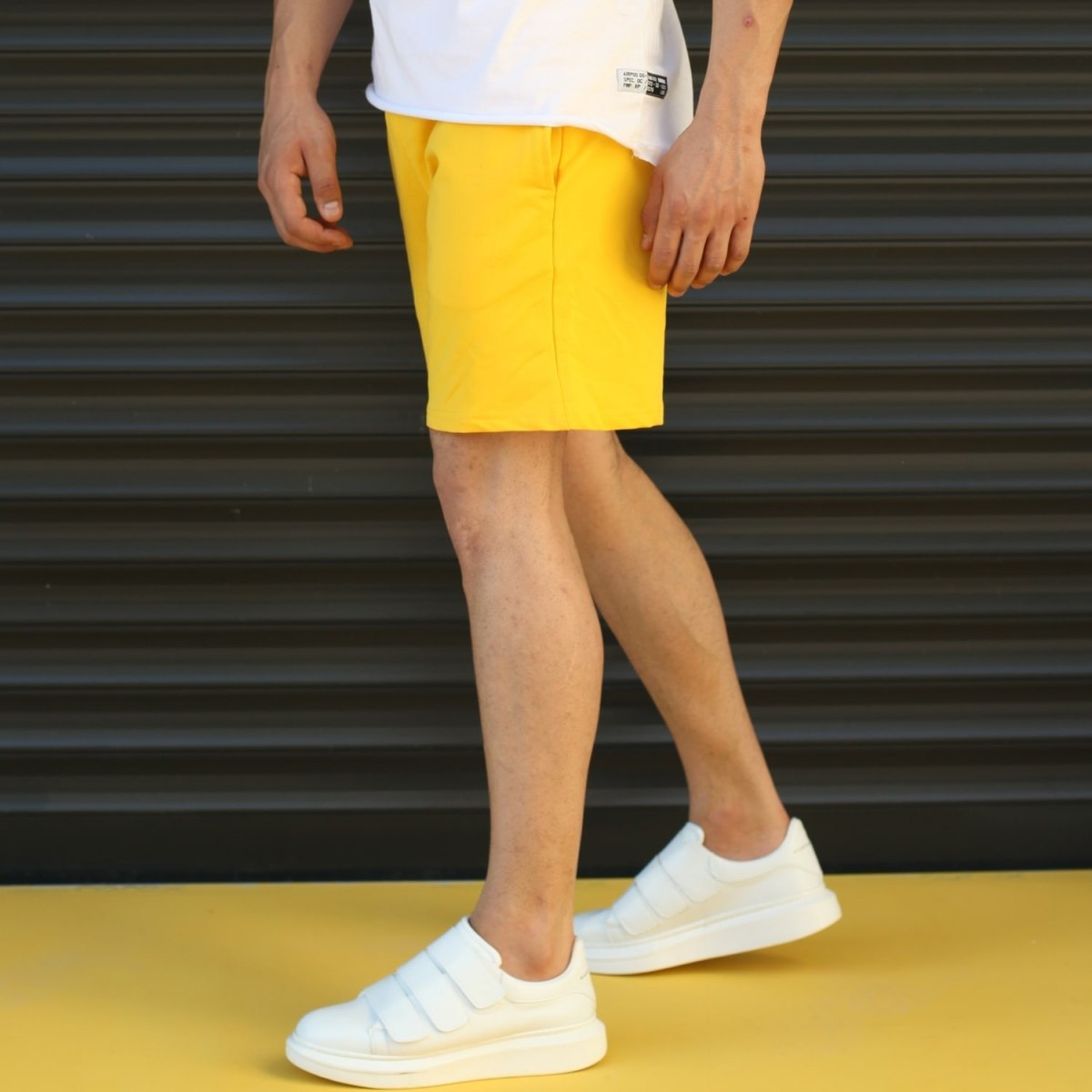 Men's Basic Fleece Sport Shorts With Pockets Yellow - 3