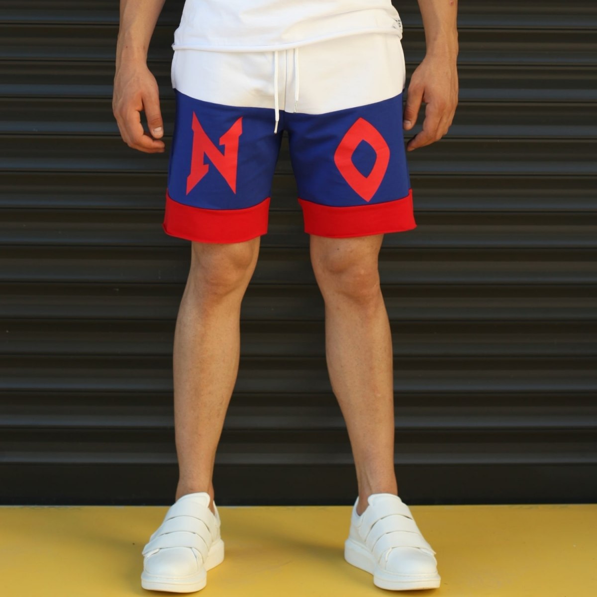 Men's NO Printed Fleece Sport Shorts Blue