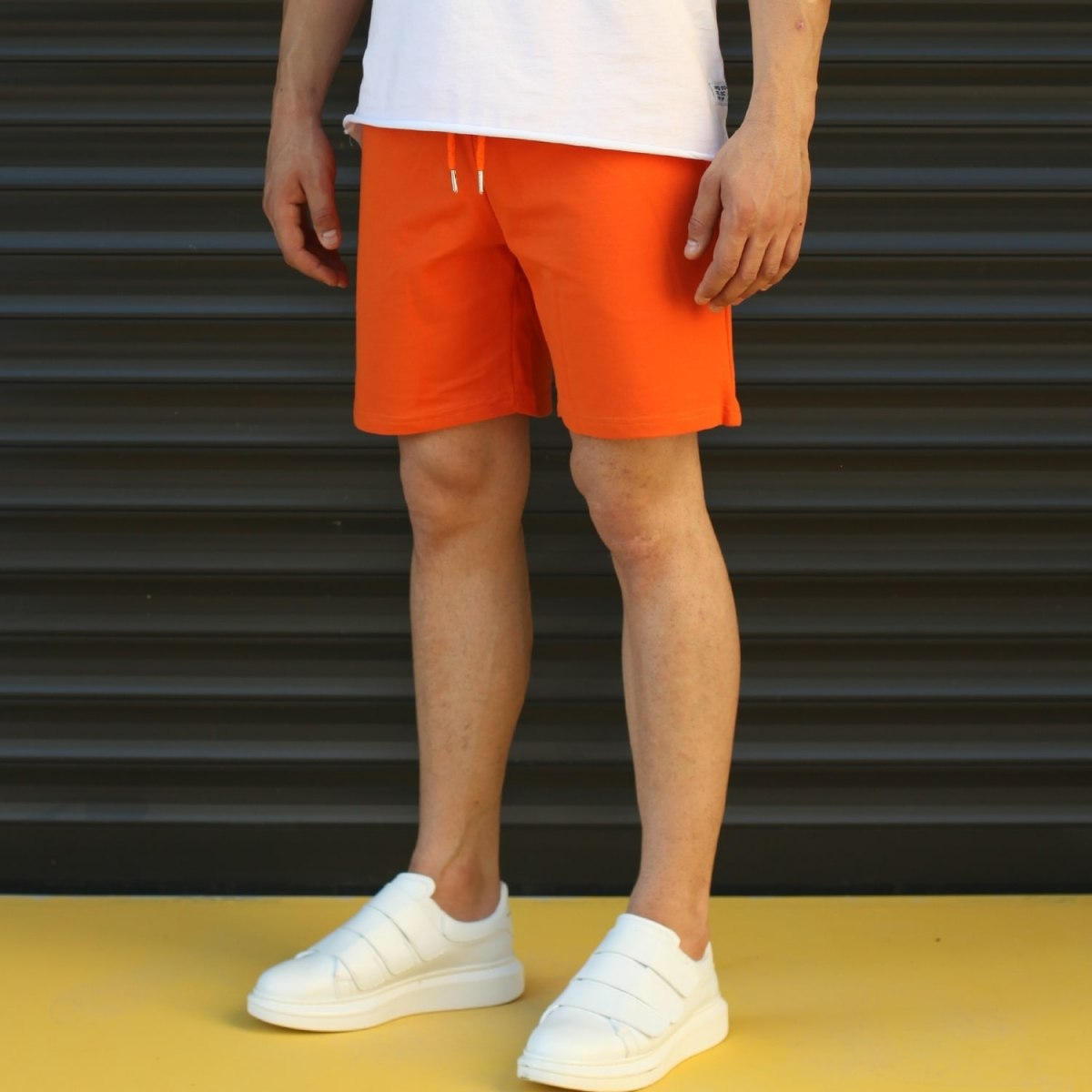 Men's Basic Fleece Sport Shorts In Orange - 3