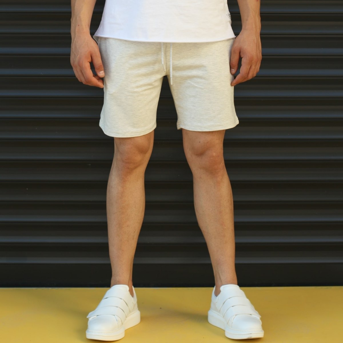 Men's Basic Fleece Sport Shorts In White - 2
