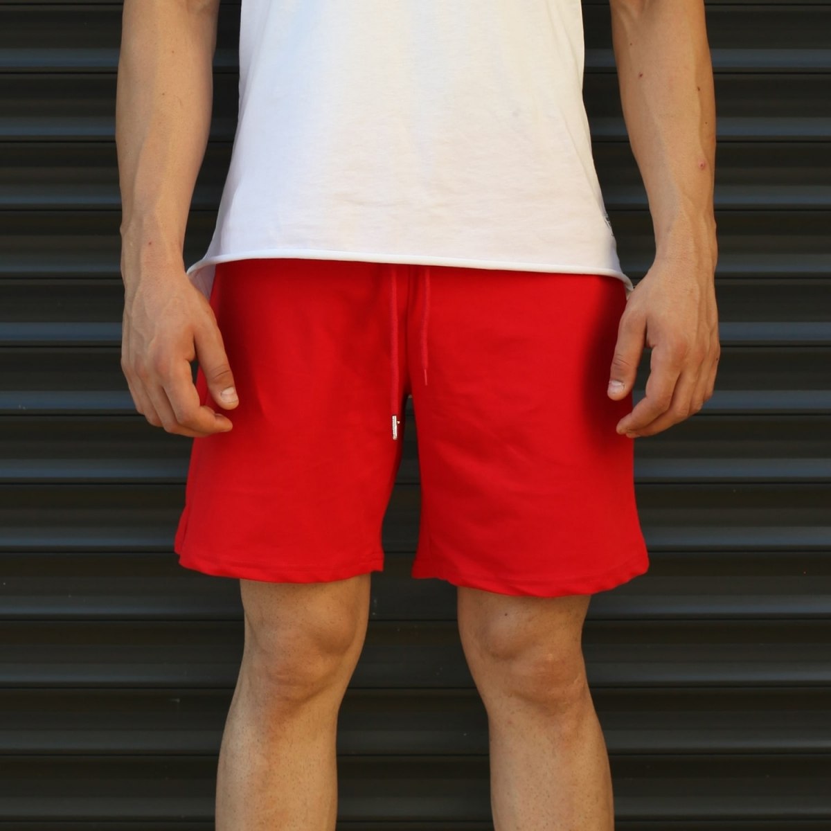Men's Basic Fleece Sport Shorts In Red - 2