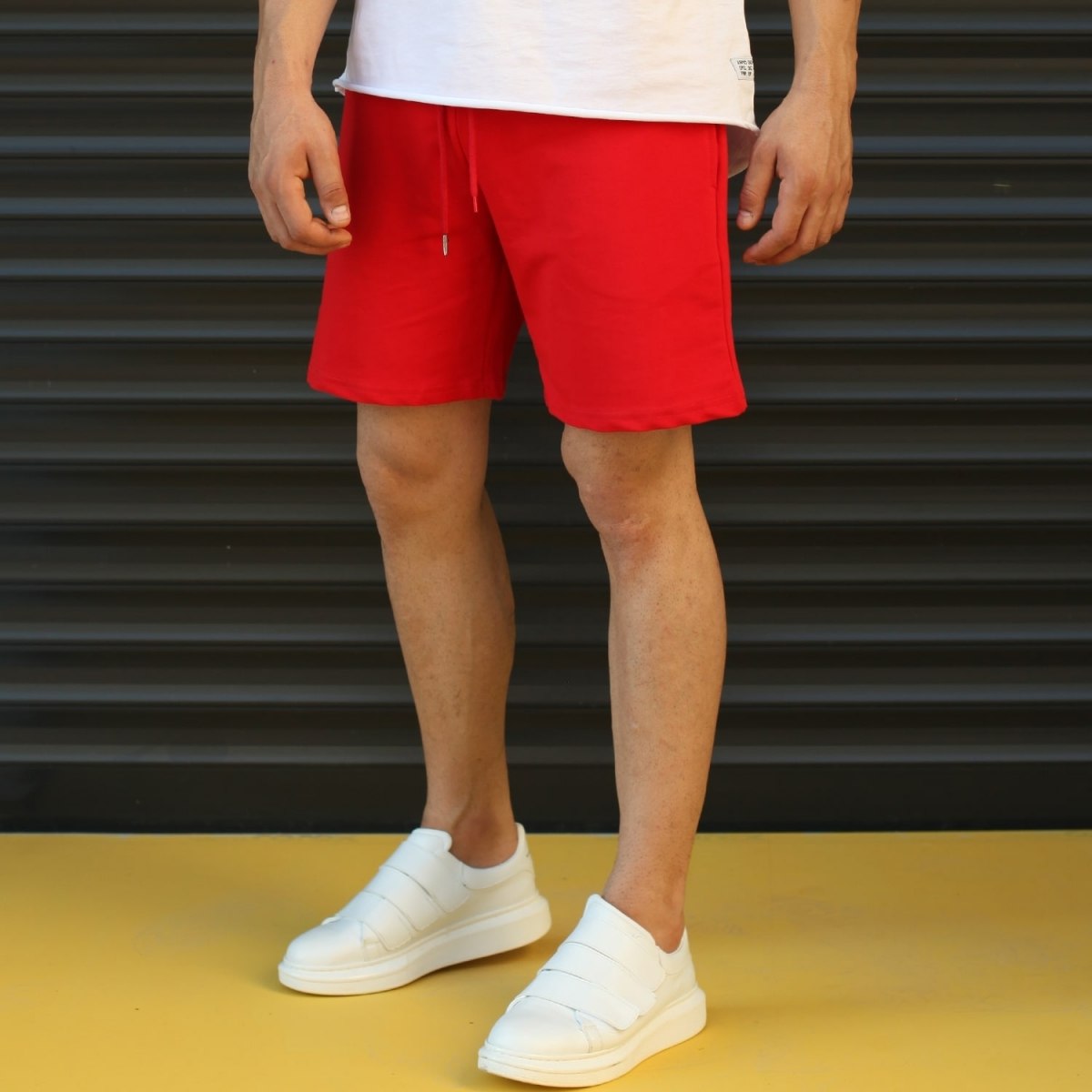 Men's Basic Fleece Sport Shorts In Red - 3