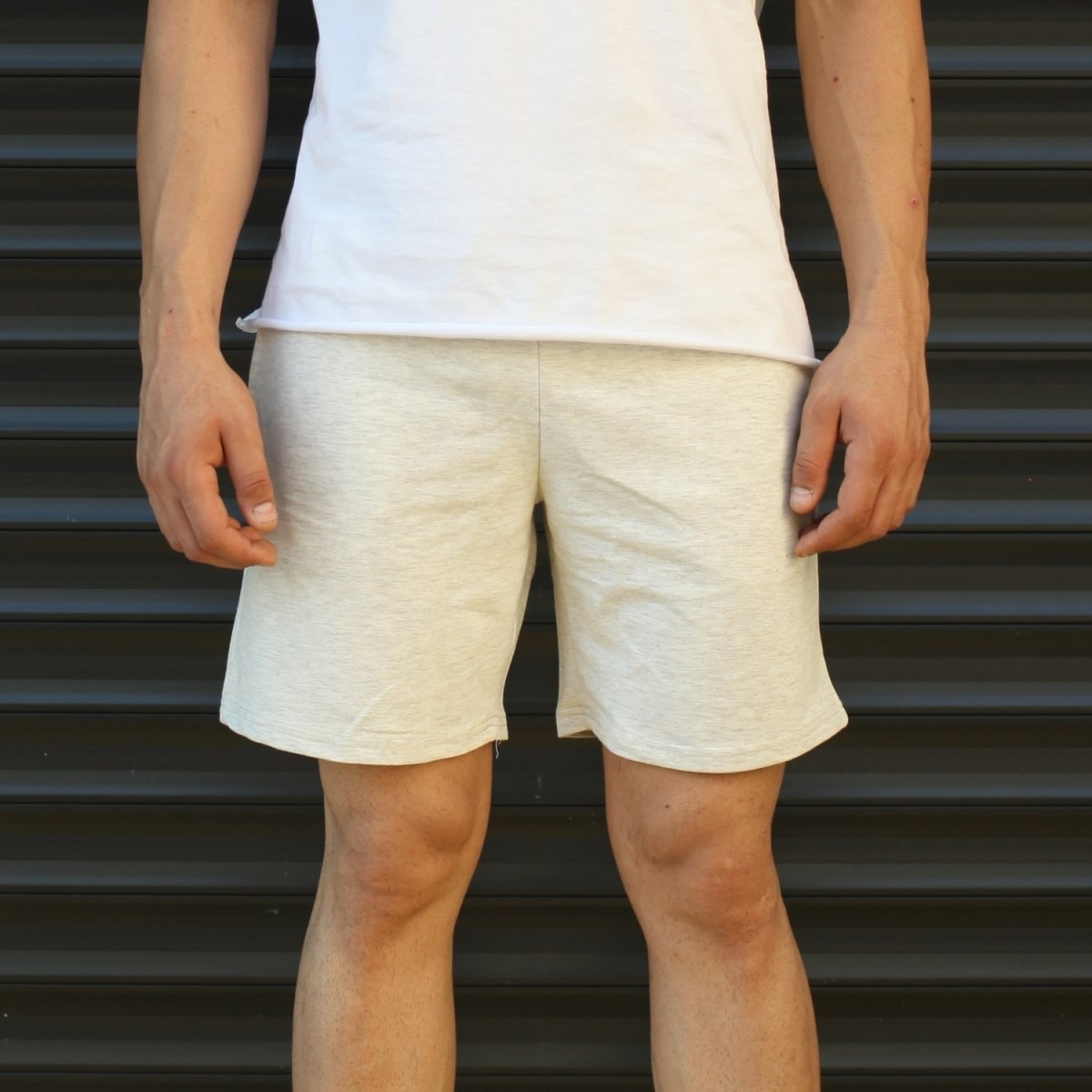 Men's Basic Fleece Sport Shorts In Beige - 2