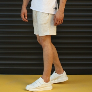 Men's Basic Fleece Sport Shorts In Beige - 3