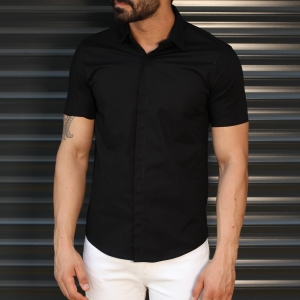 Men's Hidden Button Short Sleeve Muscle Fit Shirt In Black