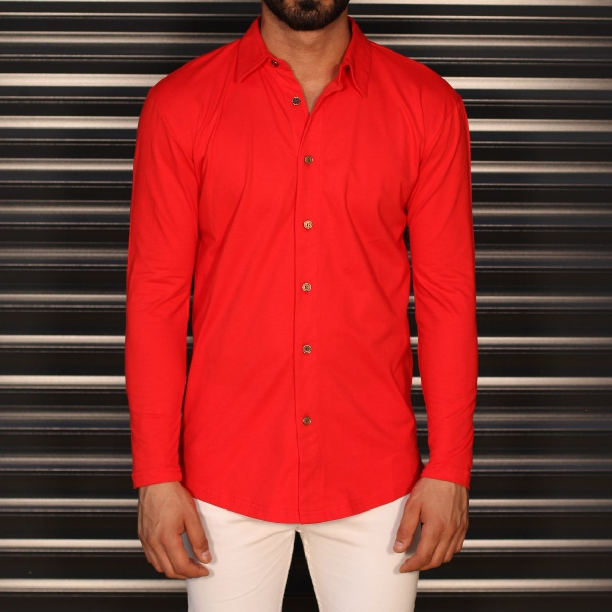 Men's Regular Long Sleeve Casual Shirt In Red