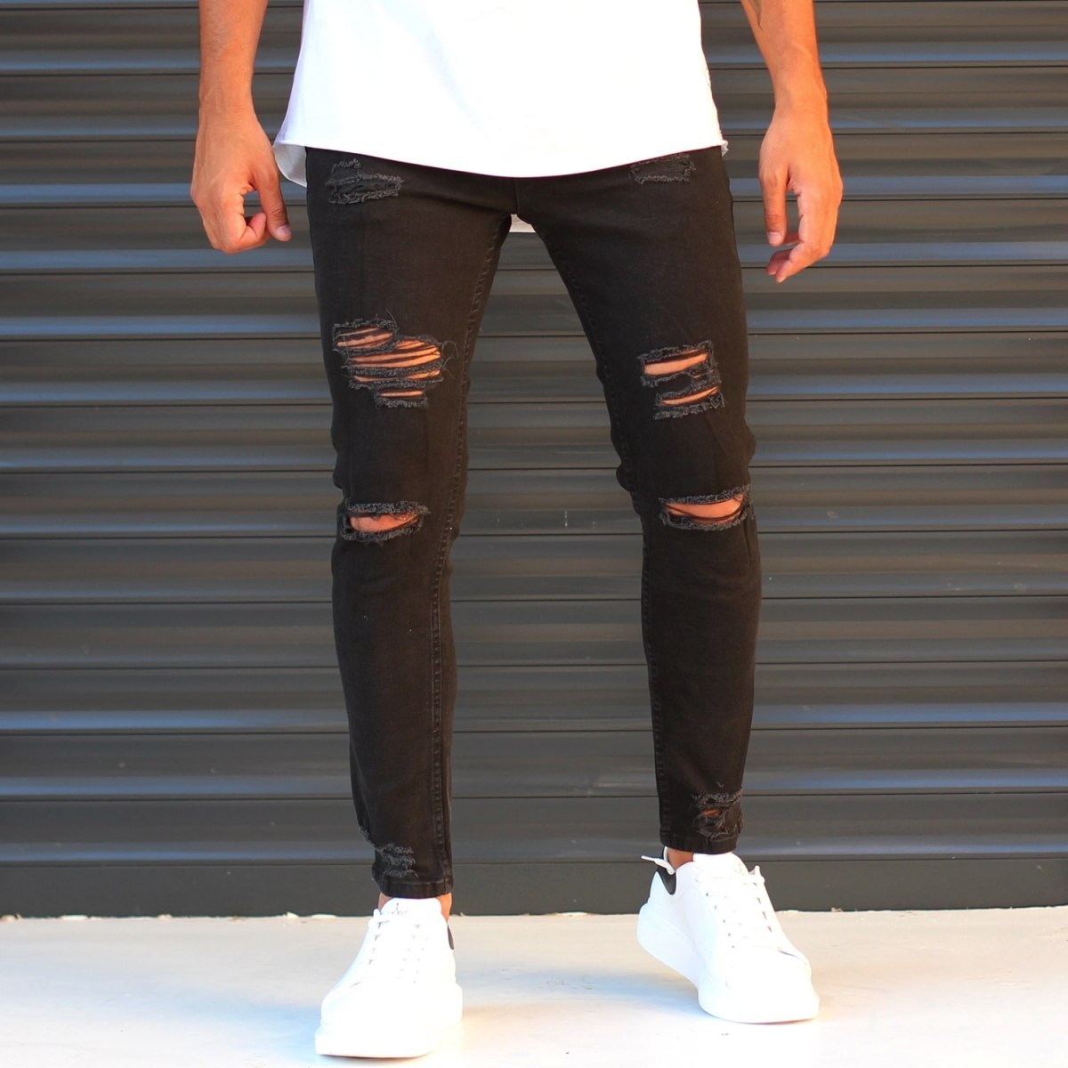 Men's Jeans With Rips In Pale Black