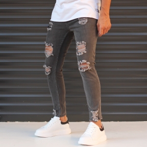 Men's Jeans With Rips In Anthracite
