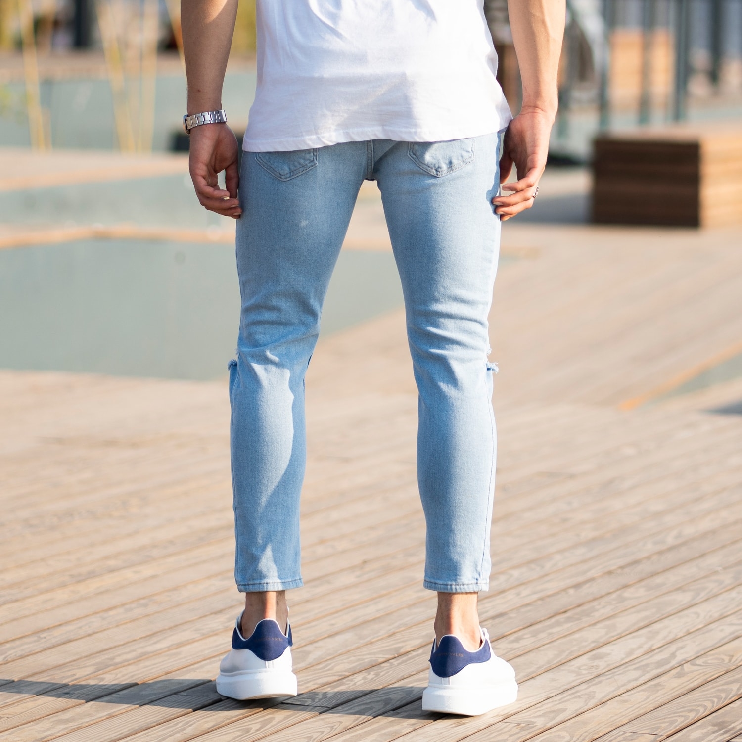 Men's Light-Blue Jeans With Rips