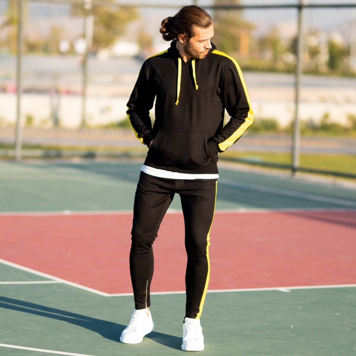 Men's Yellow-Stripped Black Tracksuit - 2