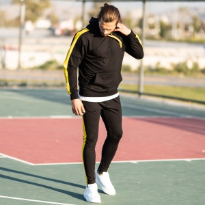 Men's Yellow-Stripped Black Tracksuit - 3