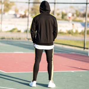 Men's Yellow-Stripped Black Tracksuit