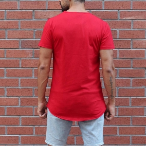 Men's Button Round Neck Oversized T-Shirt Red - 2