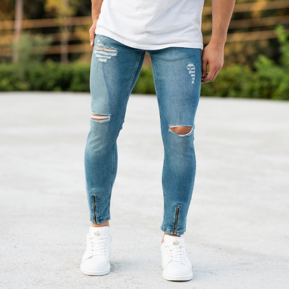 Men's Blue Ripped&Zipped Jeans