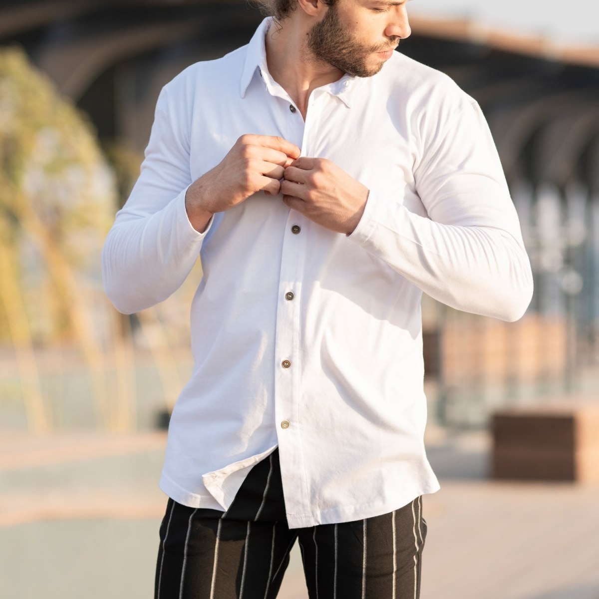 Men's Long Sleeve Shirt In White - 1