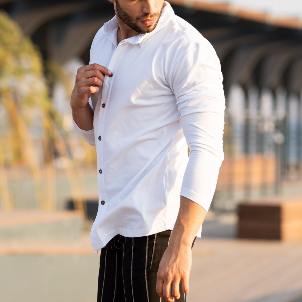 Men's Long Sleeve Shirt In White - 3