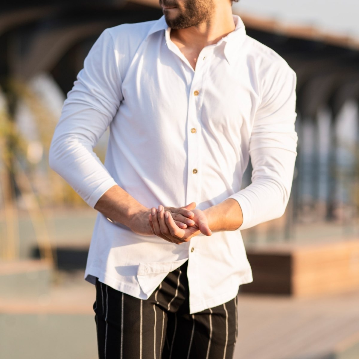 Men's Long Sleeve Shirt In White - 4