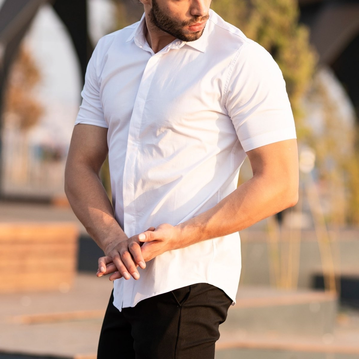 Men's Short Sleeve Style Shirt In White - 3
