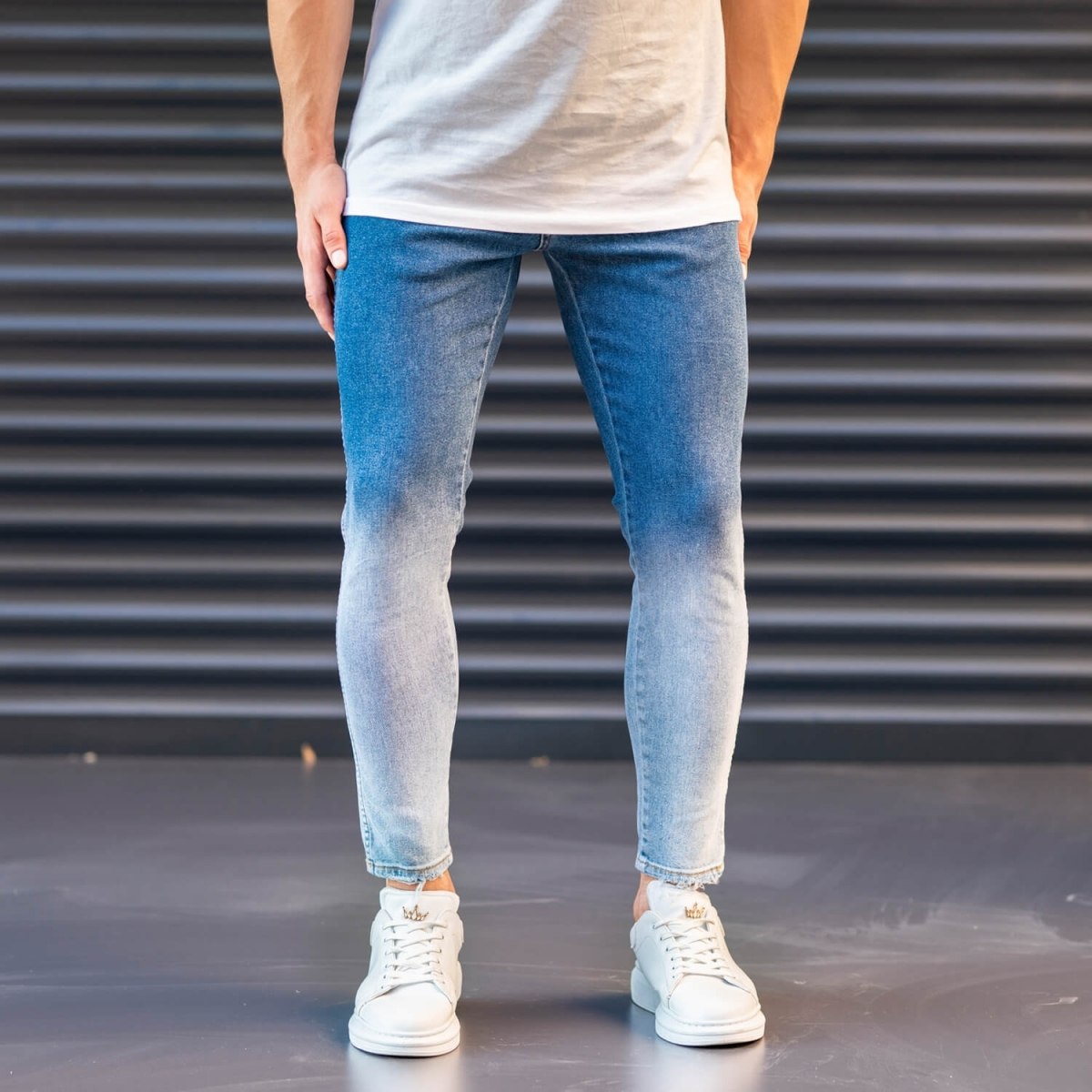 Herren Jeans mit ''Puder'' Design in blau - 1