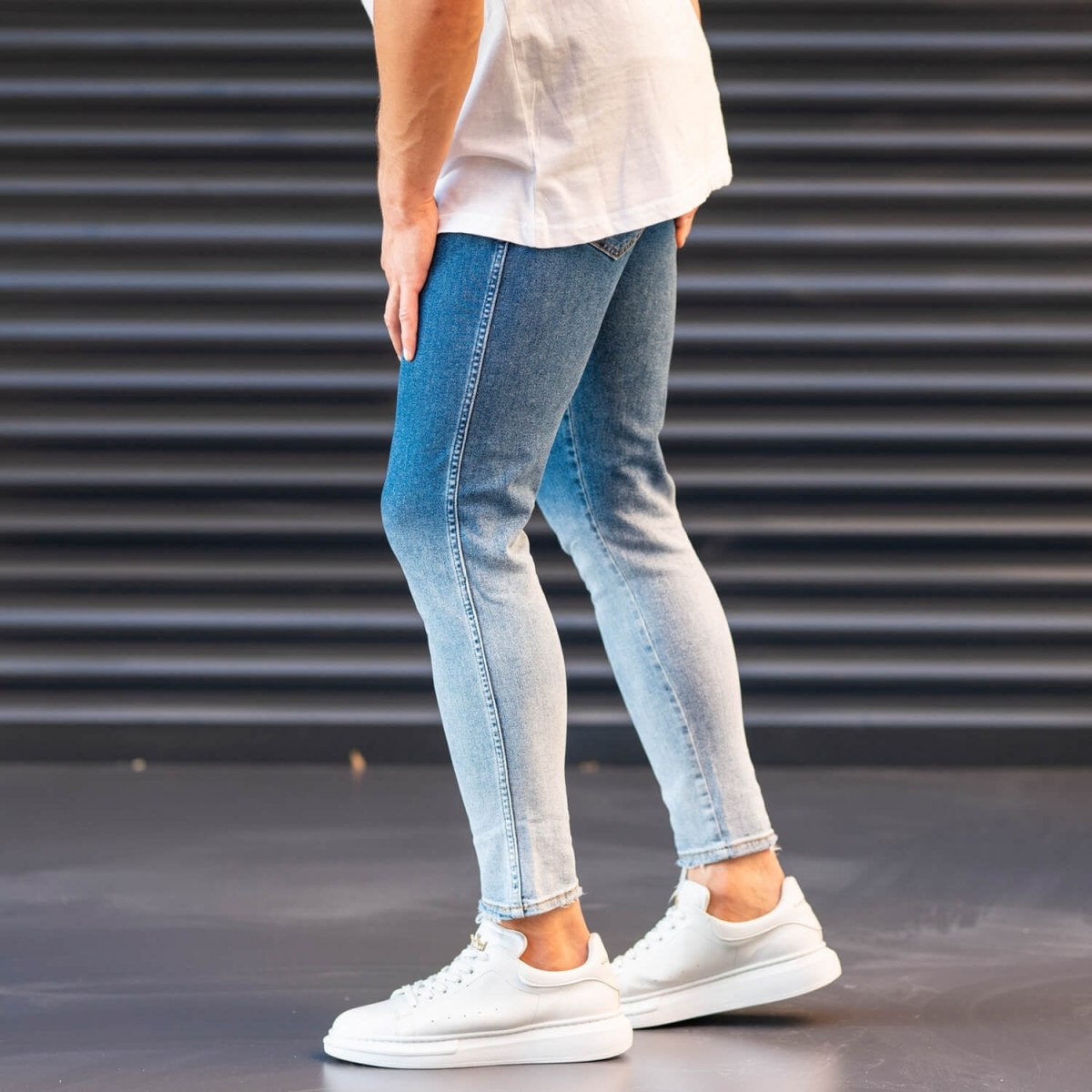 Herren Jeans mit ''Puder'' Design in blau - 3