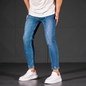 Men's Jeans with Scratchs Style in Ocean Blue - 2