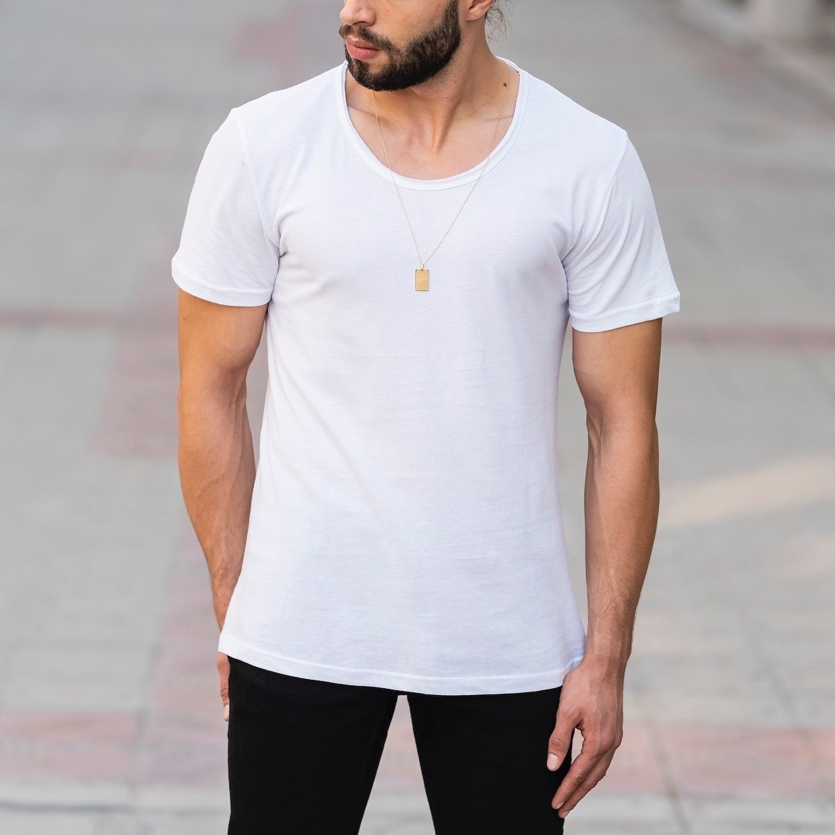 Croped Collar White T-Shirt