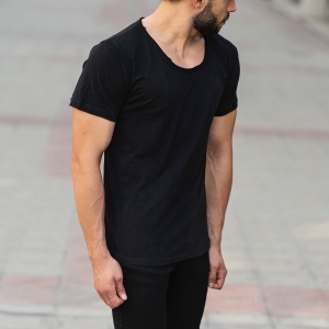 Croped Collar Black T-Shirt - 2